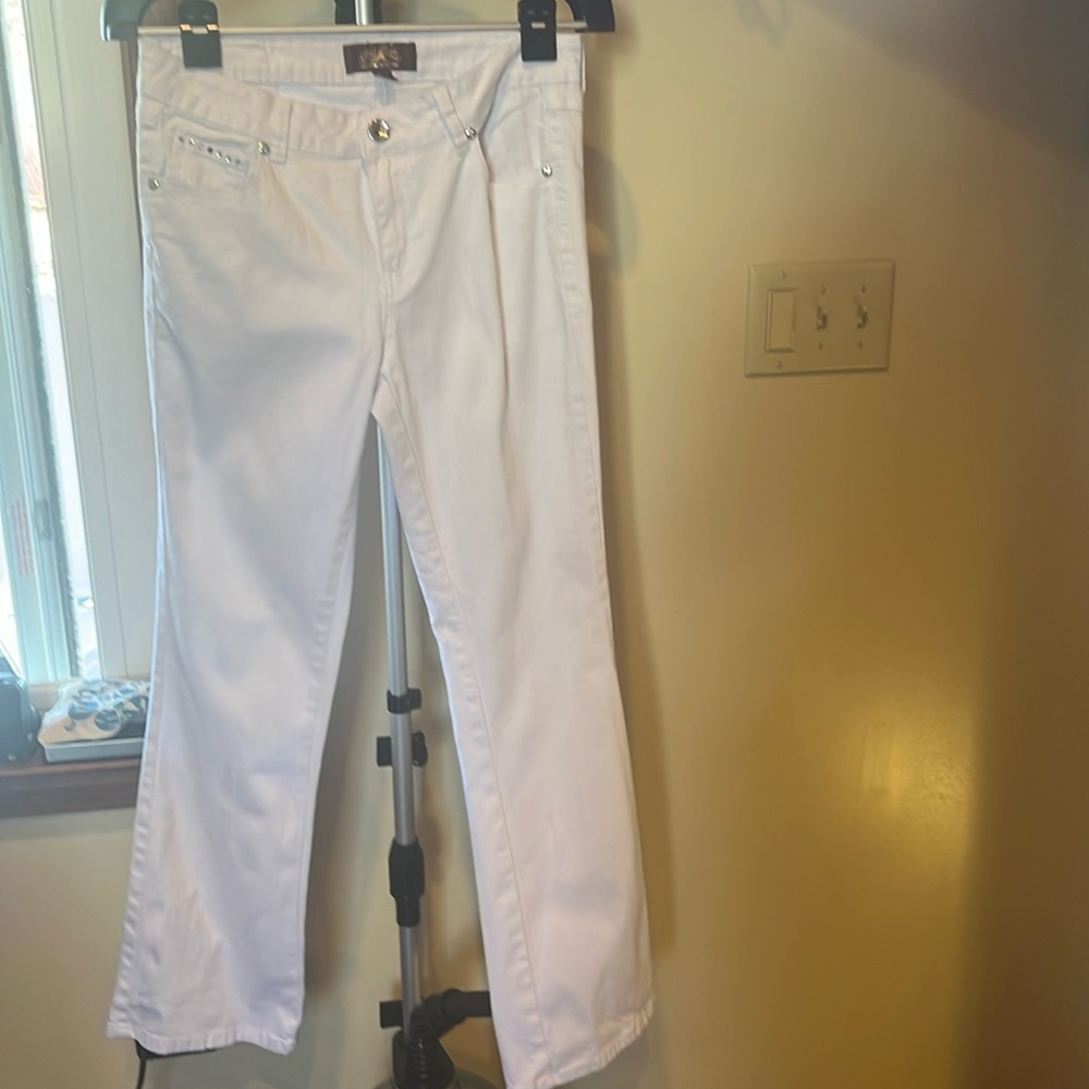 White embellished with rhinestones jeans.  Size 8